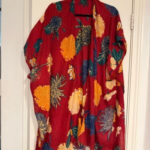 Three Bird Nest Red Floral Kimono